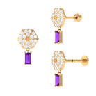 Baguette Amethyst Cartilage Drop Earring with Moissanite Amethyst - ( AAA ) - Quality - Rosec Jewels