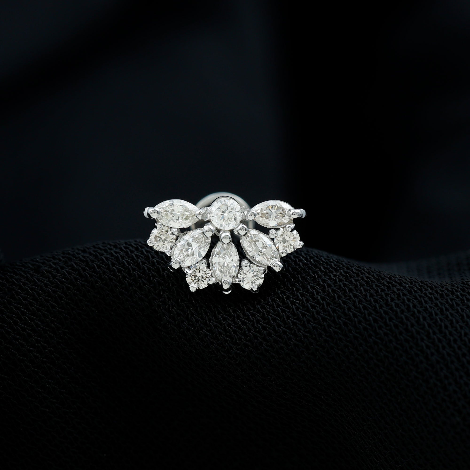 Natural Marquise and Round Diamond Floral Cartilage Earring Diamond - ( HI-SI ) - Color and Clarity - Rosec Jewels