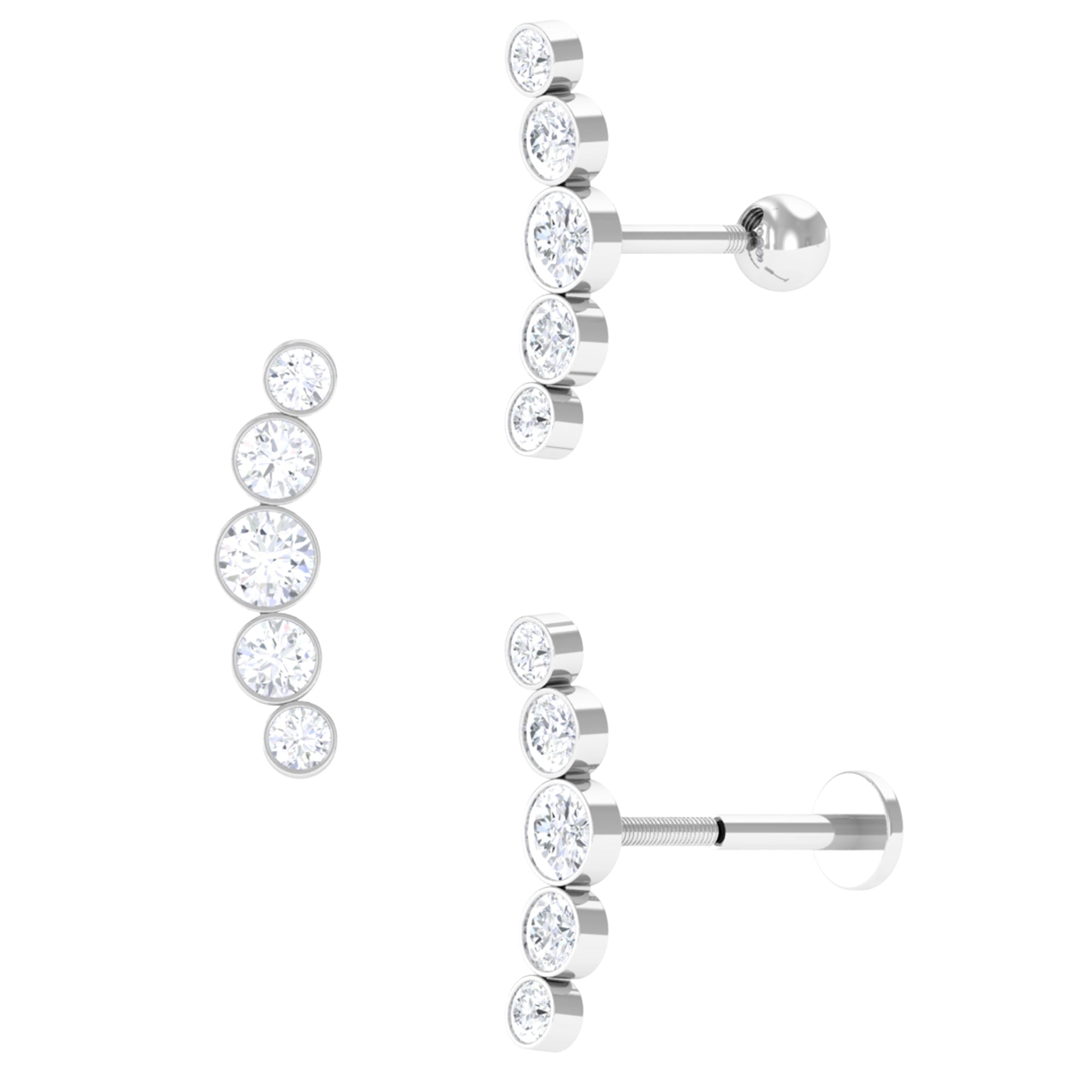 Bezel Set Round Moissanite Curved Crawler Earring Moissanite - ( D-VS1 ) - Color and Clarity - Rosec Jewels