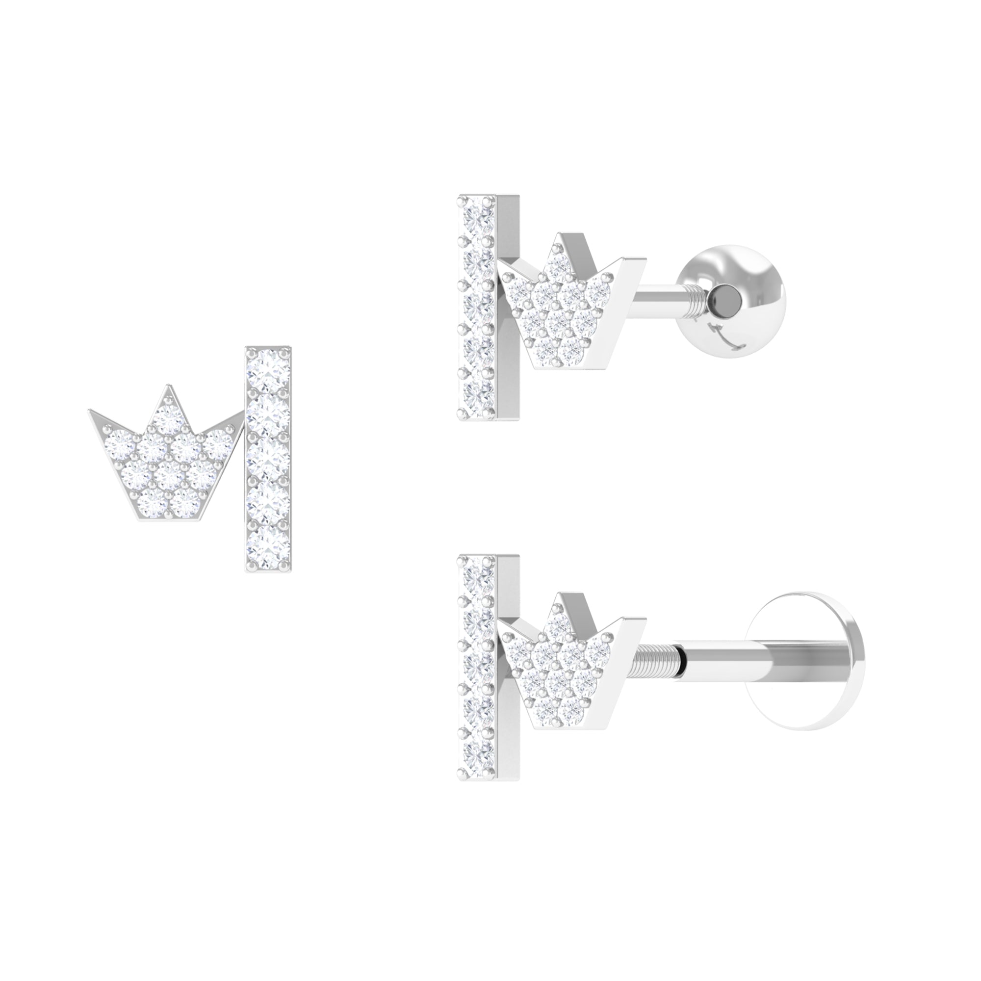 Dainty Diamond Crown Bar Earring for Helix Piercing Diamond - ( HI-SI ) - Color and Clarity - Rosec Jewels