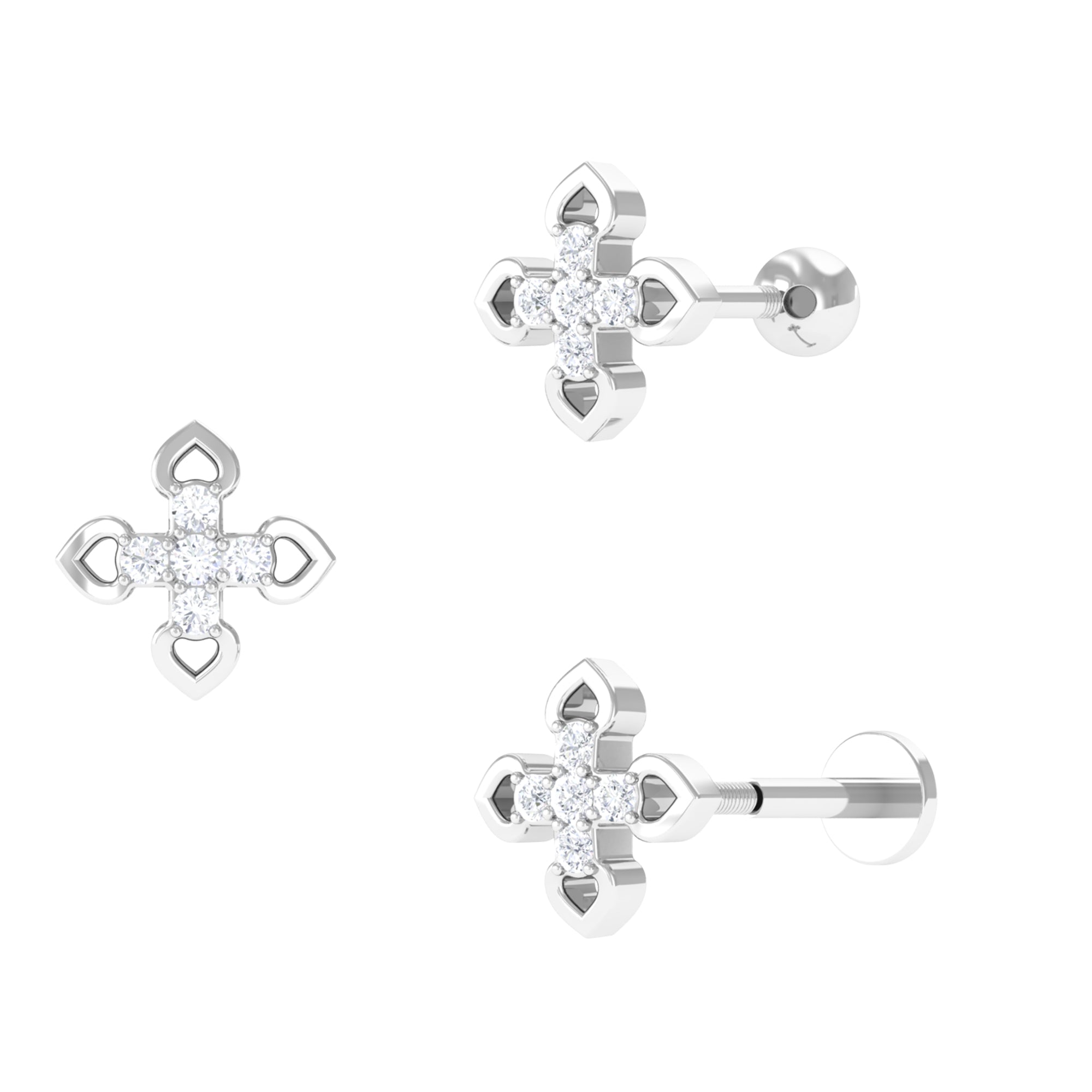 Eye Catching Diamond Floral Earring for Cartilage Piercing Diamond - ( HI-SI ) - Color and Clarity - Rosec Jewels