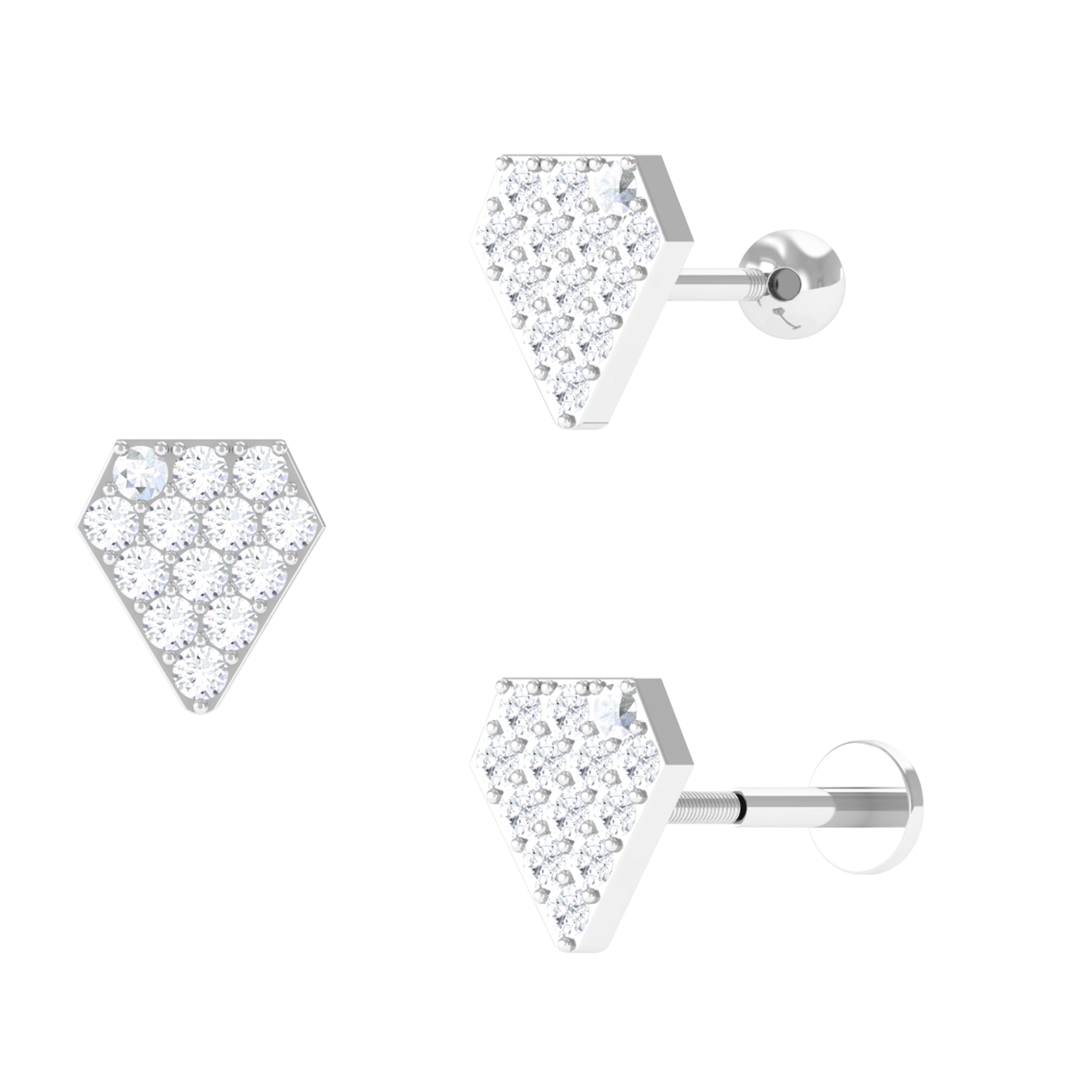 Certified Moissanite Pentagon Cartilage Earring Moissanite - ( D-VS1 ) - Color and Clarity - Rosec Jewels