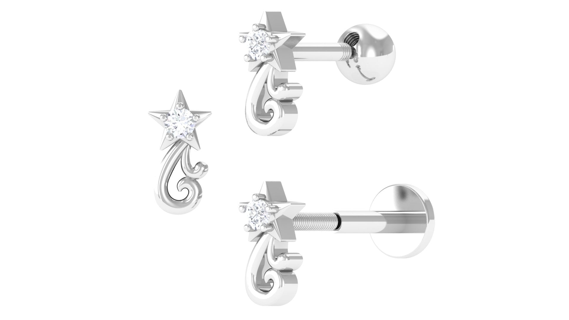 Natural Round Diamond Star Earring for Helix Piercing Diamond - ( HI-SI ) - Color and Clarity - Rosec Jewels