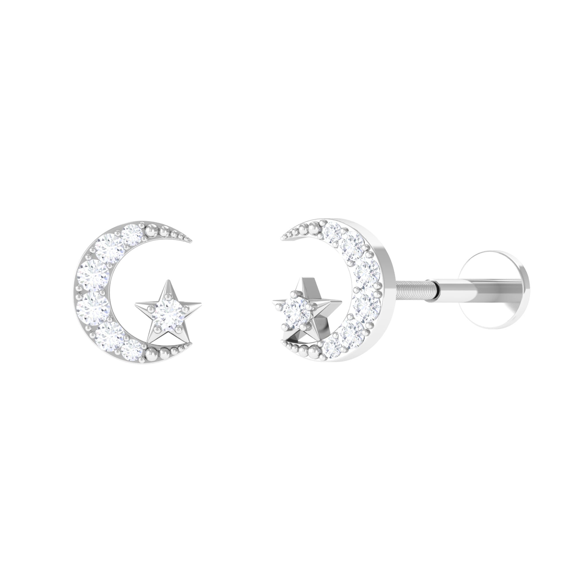 Moissanite Moon and Star Cartilage Earring Moissanite - ( D-VS1 ) - Color and Clarity - Rosec Jewels