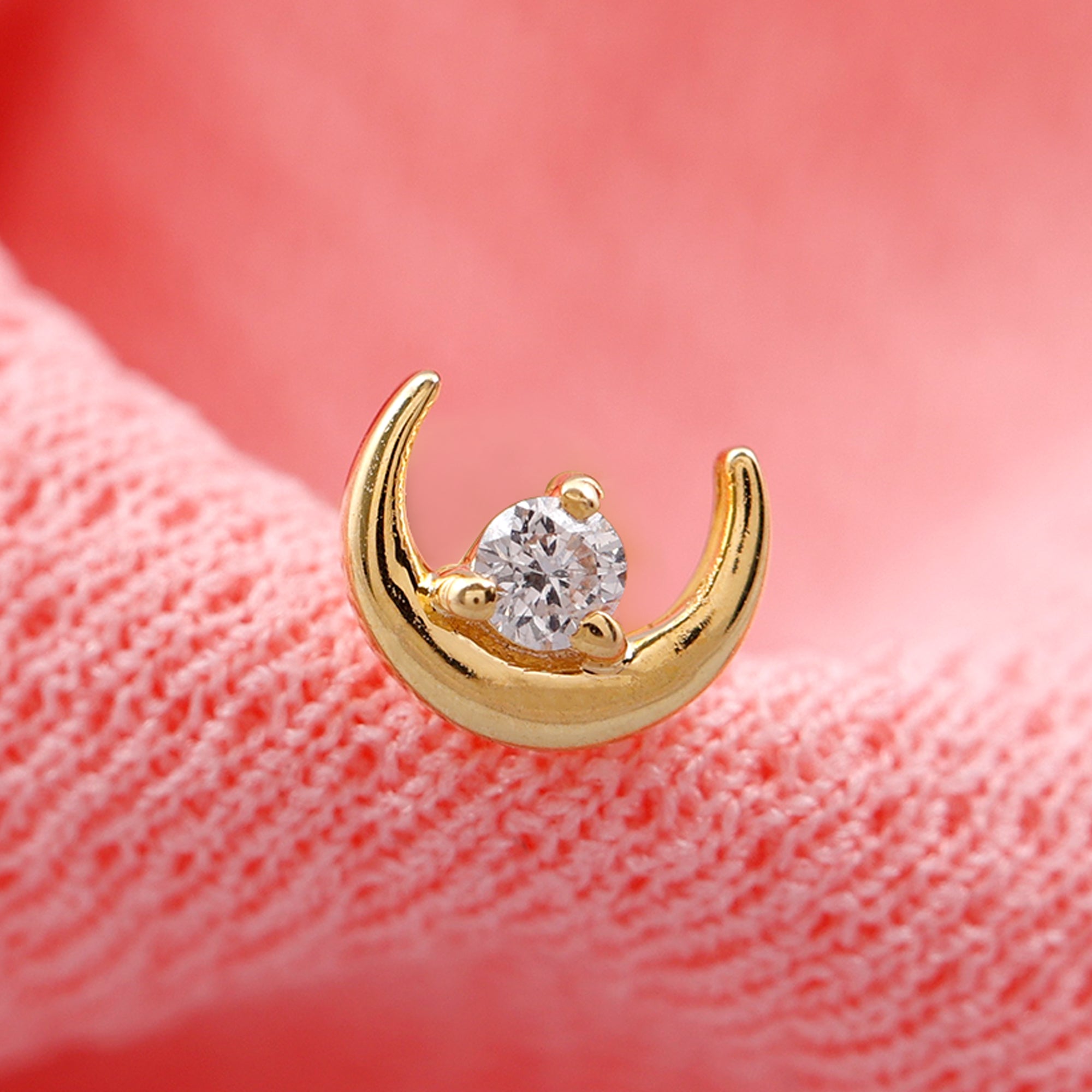 Genuine Diamond Crescent Moon Helix Earring Diamond - ( HI-SI ) - Color and Clarity - Rosec Jewels