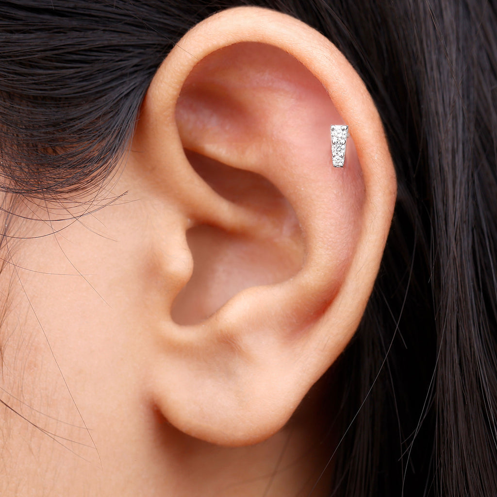 Minimal Diamond Unique Earring for Tragus Piercing Diamond - ( HI-SI ) - Color and Clarity - Rosec Jewels