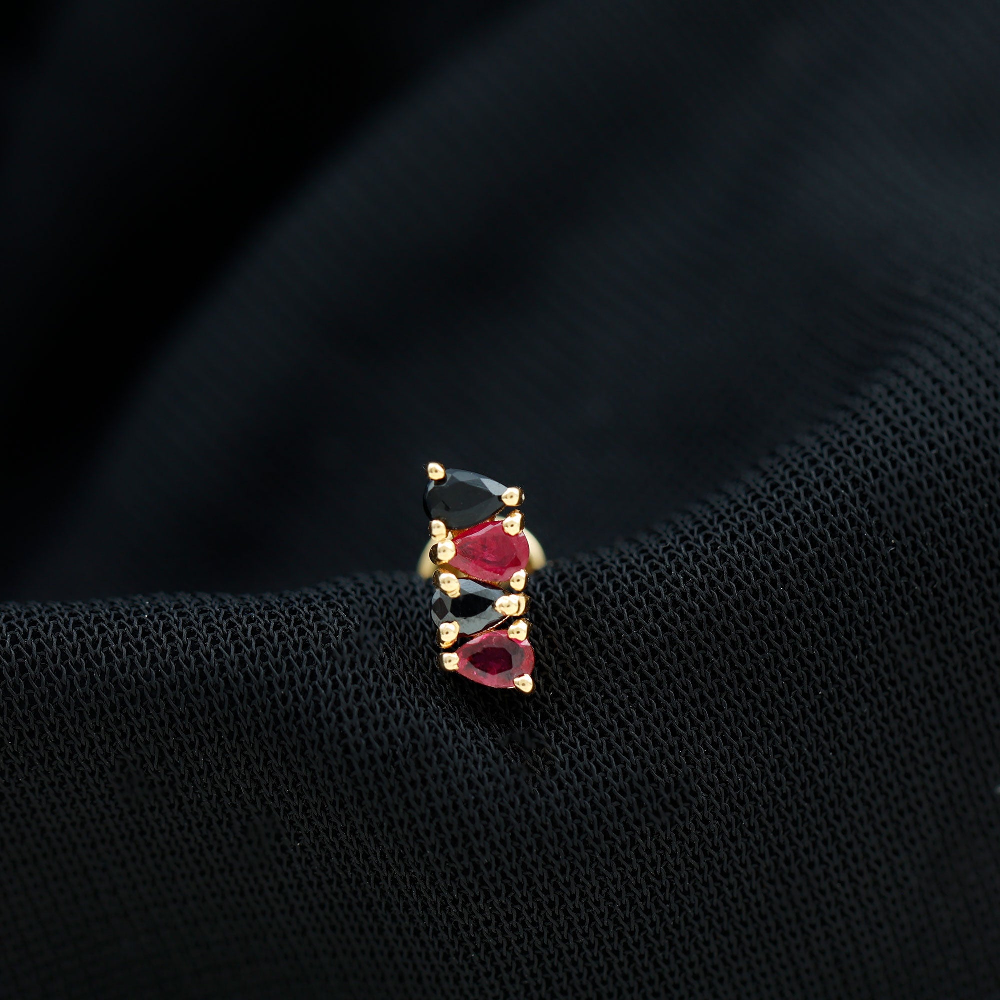 Pear Cut Ruby and Black Onyx Bar Earring for Helix Piercing Black Onyx - ( AAA ) - Quality - Rosec Jewels