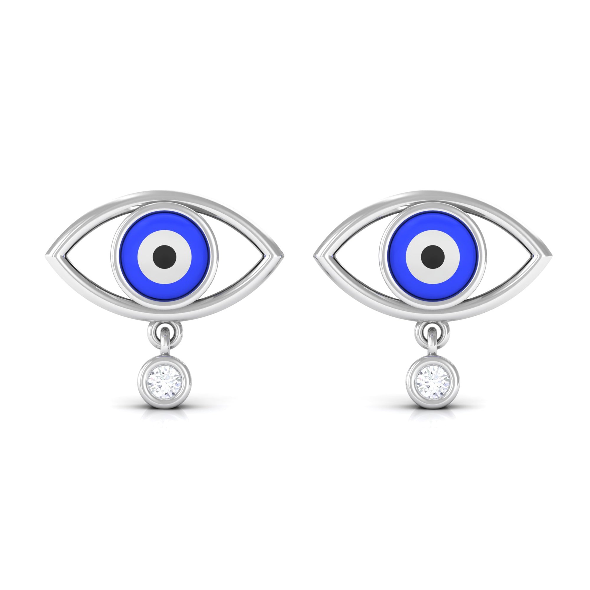 Classic Evil Eye Stud Earrings with Moissanite Drop in Bezel Setting Moissanite - ( D-VS1 ) - Color and Clarity - Rosec Jewels