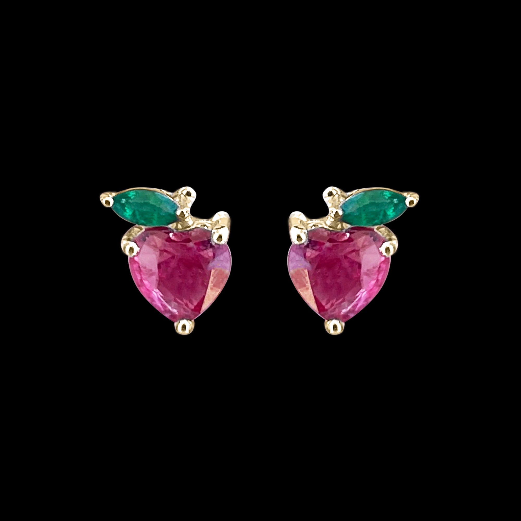 Strawberry Stud Earrings with Ruby and Emerald Emerald - ( AAA ) - Quality - Rosec Jewels