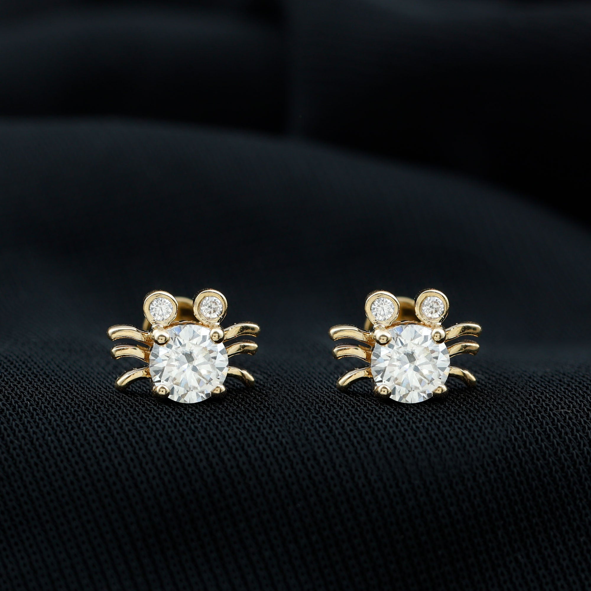 Cute Crab Stud Earrings with Moissanite Moissanite - ( D-VS1 ) - Color and Clarity - Rosec Jewels