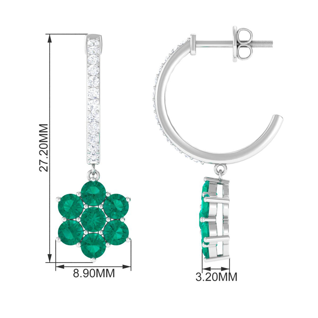 1.75 CT Emerald Floral Hoop Drop Earrings with Diamond Accent Emerald - ( AAA ) - Quality - Rosec Jewels