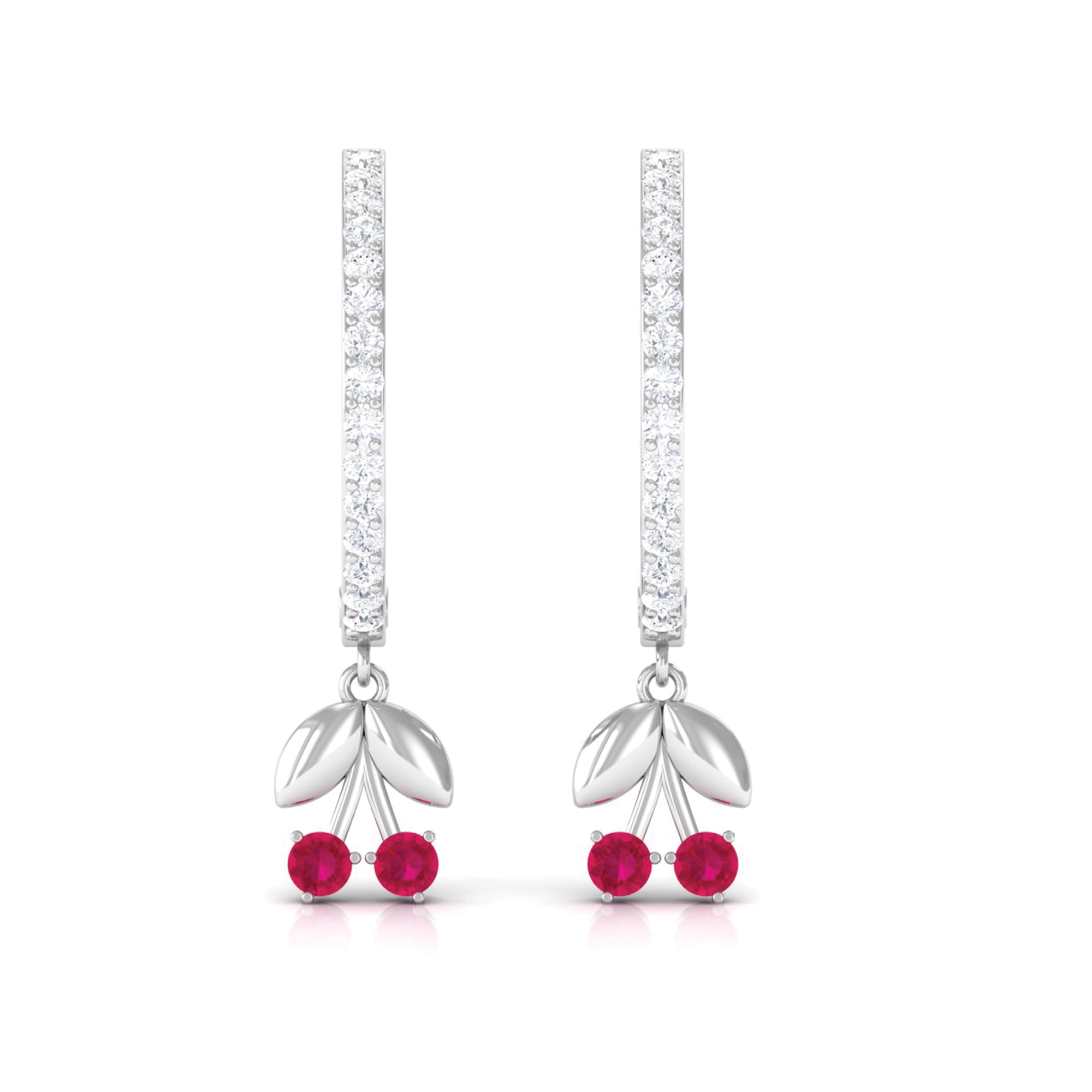 Ruby and Diamond Cherry Hoop Earrings Ruby - ( AAA ) - Quality - Rosec Jewels
