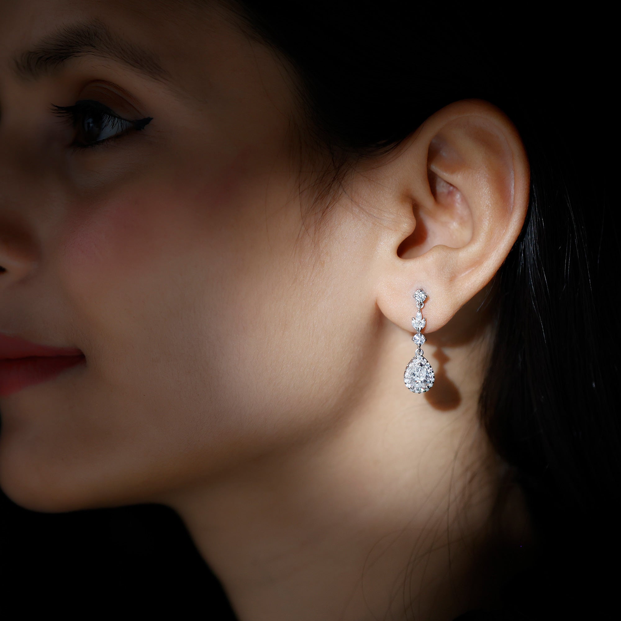2 CT Classic Moissanite Bridal Dangle Earrings Moissanite - ( D-VS1 ) - Color and Clarity - Rosec Jewels