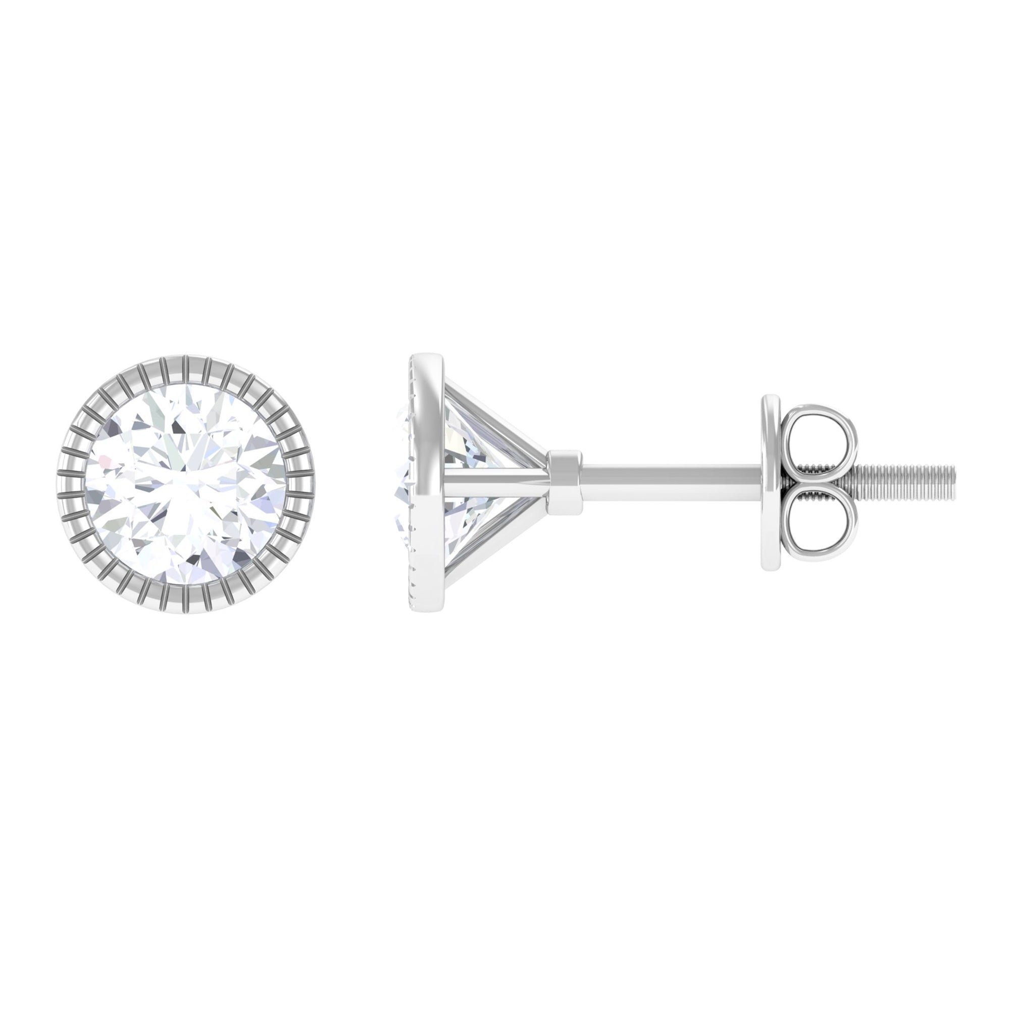 Zircon Solitaire Stud Earring in Bezel Setting Zircon - ( AAAA ) - Quality - Rosec Jewels