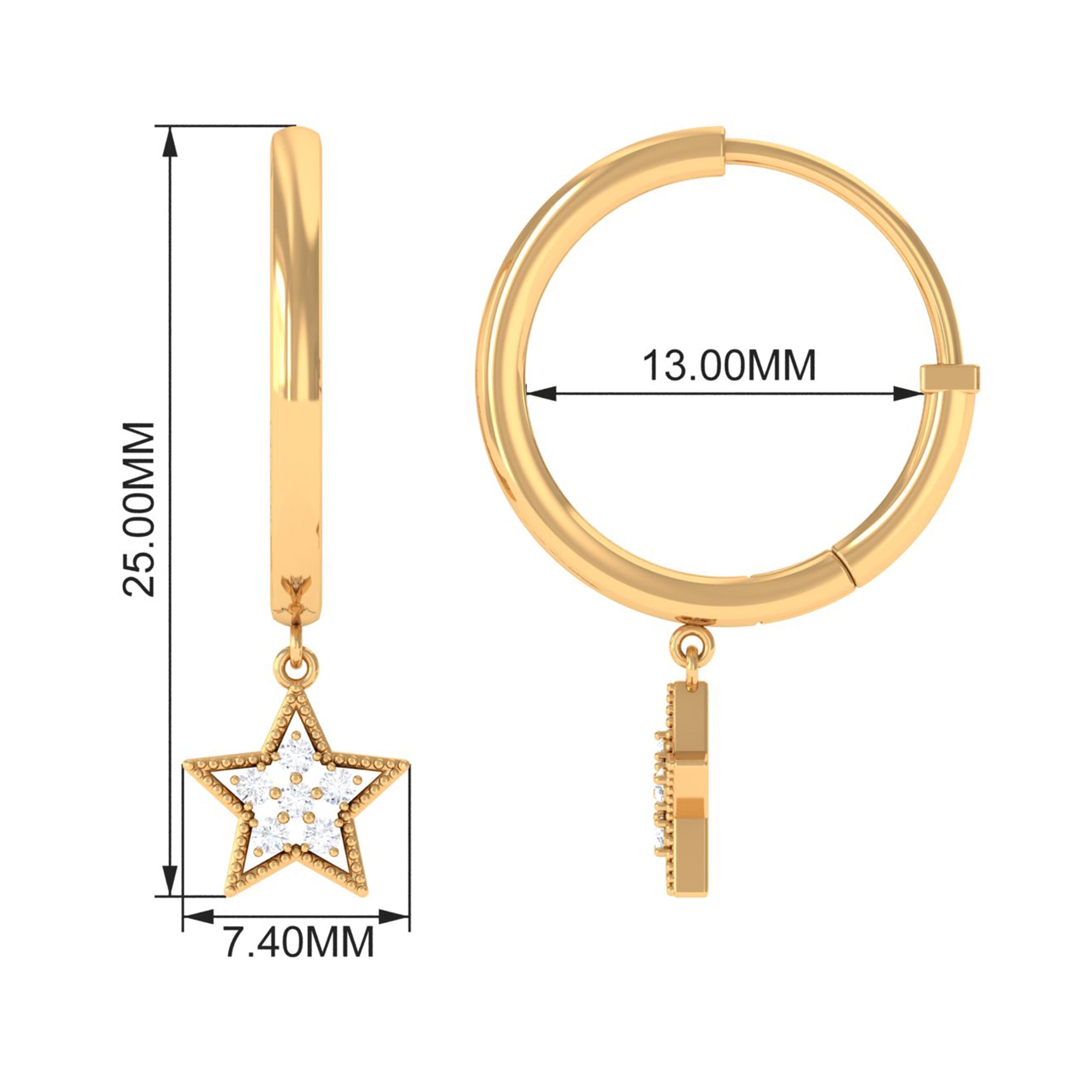 Round Shape Zircon Celestial Hoop Drop Earrings Zircon - ( AAAA ) - Quality - Rosec Jewels