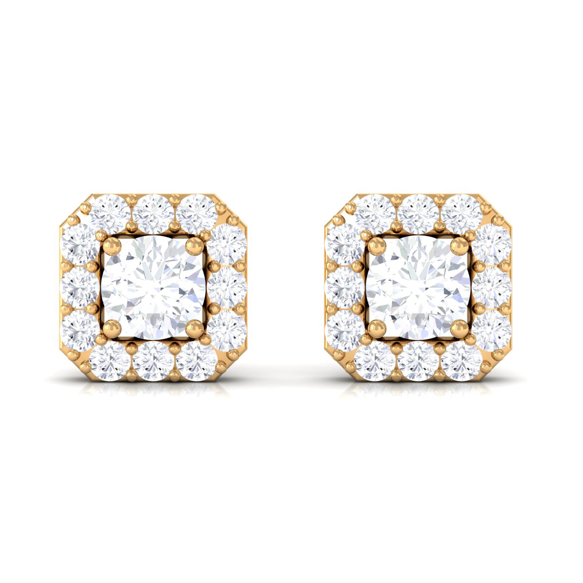 Cubic Zirconia Halo Stud Earrings Zircon - ( AAAA ) - Quality - Rosec Jewels
