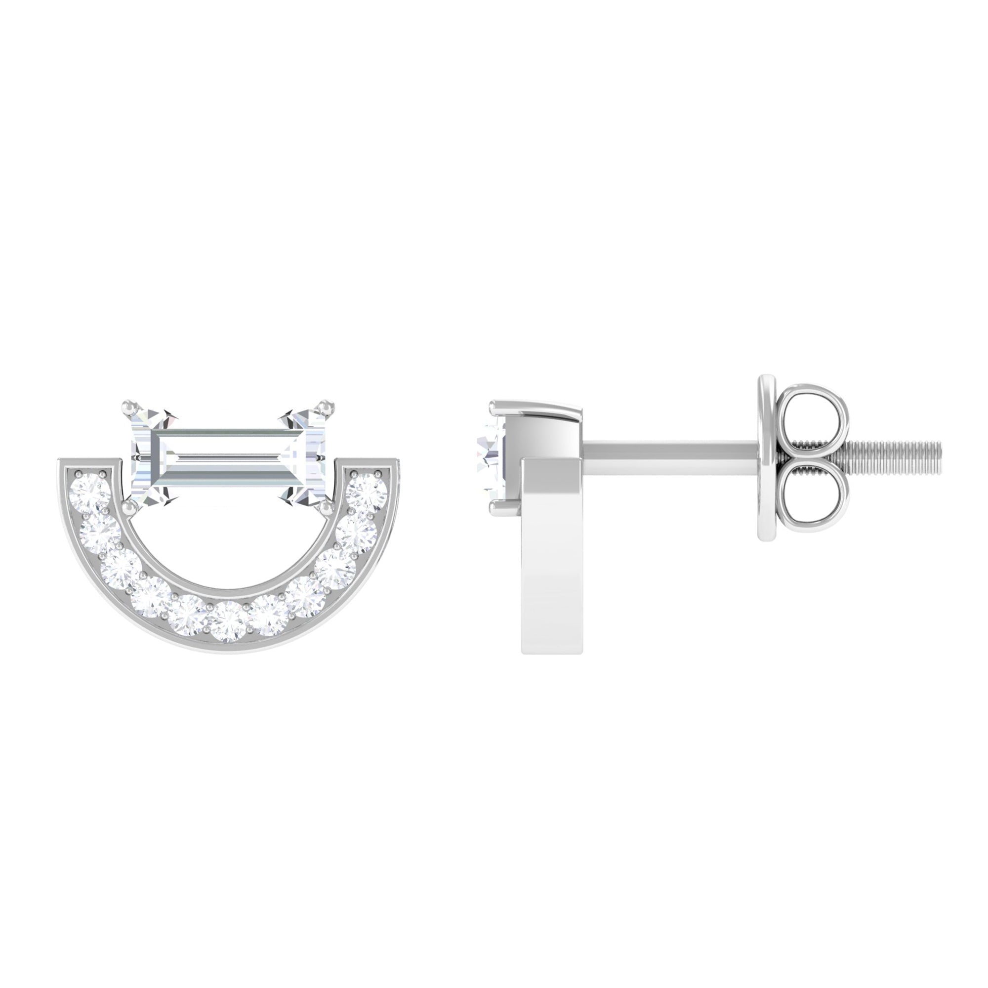 Cubic Zirconia Minimal Stud Earrings with Screw Back Zircon - ( AAAA ) - Quality - Rosec Jewels