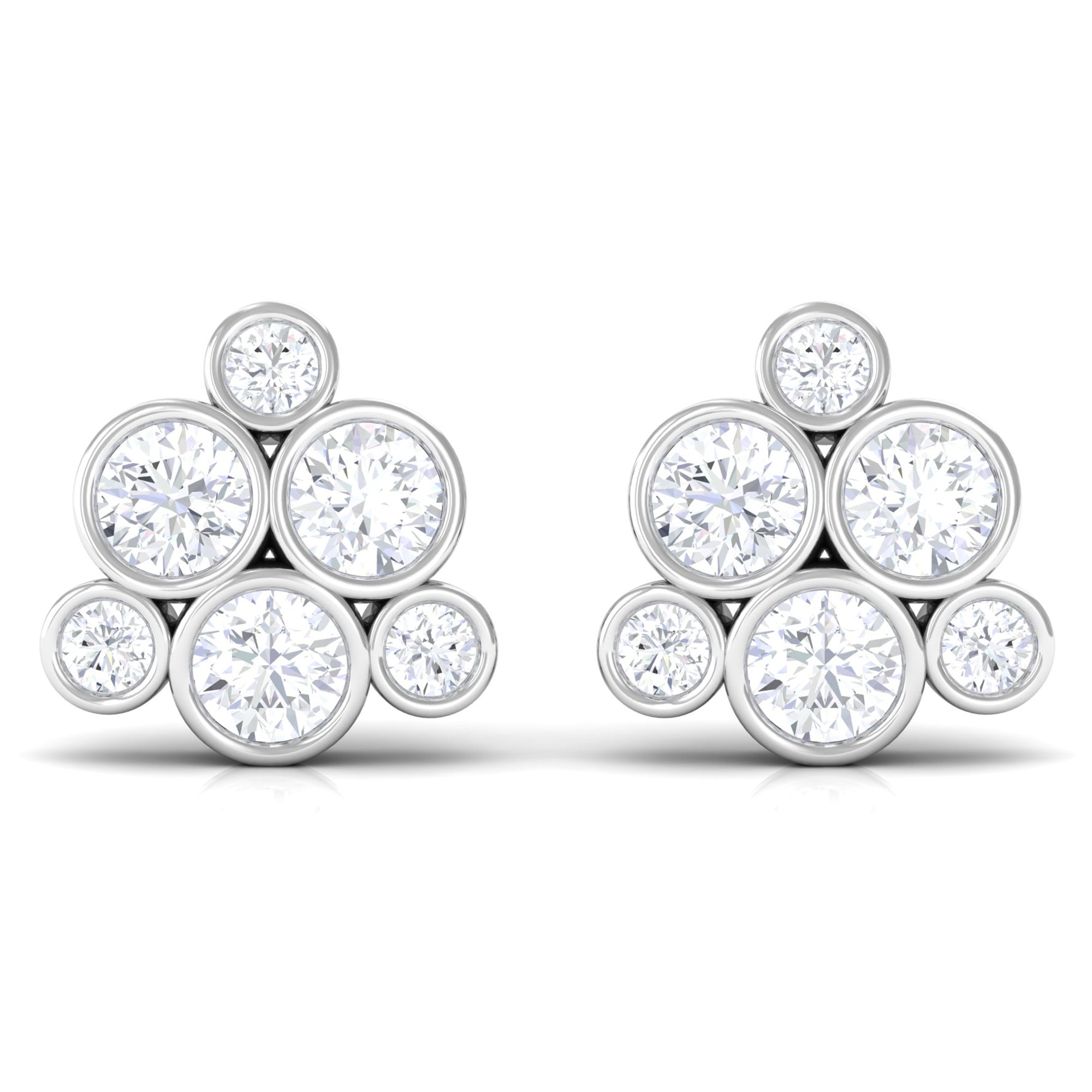 Certified Zircon Cluster Stud Earrings in Bezel Setting Zircon - ( AAAA ) - Quality - Rosec Jewels