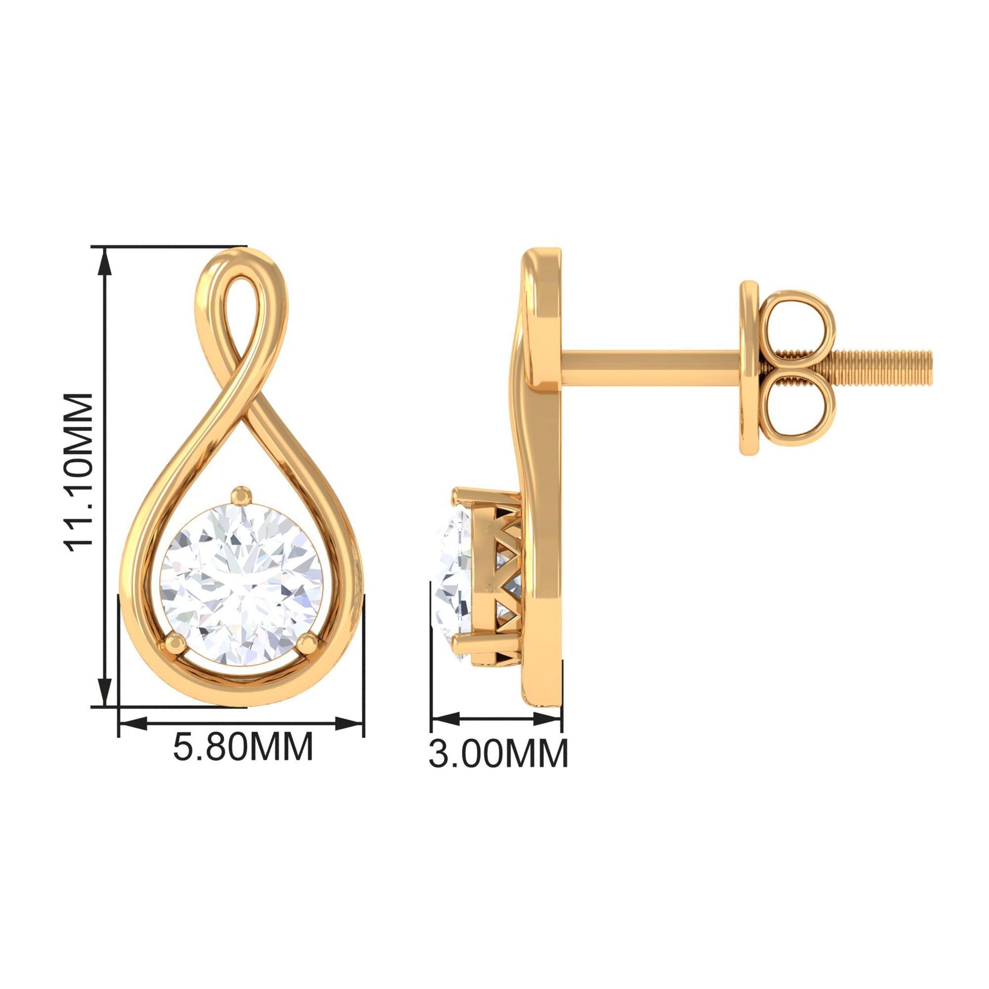 Cubic Zirconia Solitaire Infinity Screw Back Stud Earrings Zircon - ( AAAA ) - Quality - Rosec Jewels