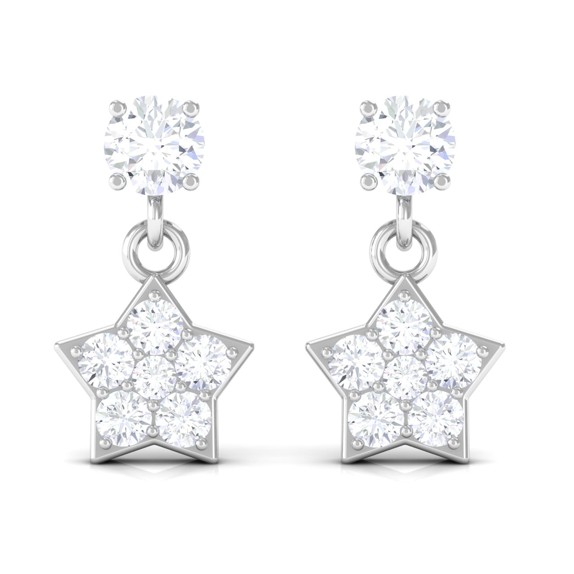 Zircon Star Drop Stud Earrings Zircon - ( AAAA ) - Quality - Rosec Jewels