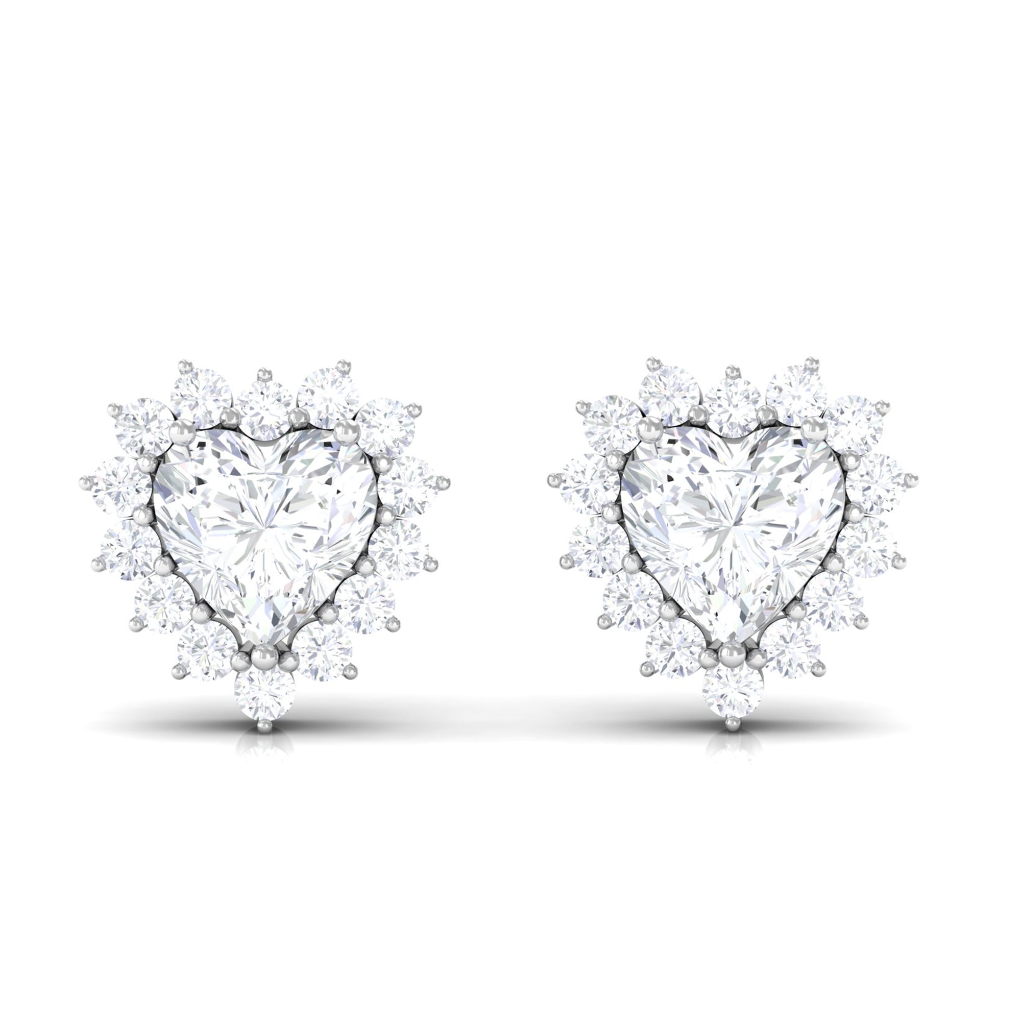 Heart Shape Cubic Zirconia Halo Stud Earrings Zircon - ( AAAA ) - Quality - Rosec Jewels