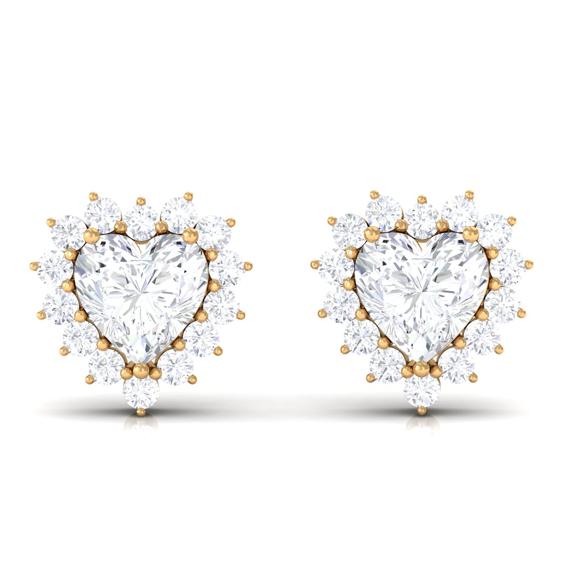 Heart Shape Cubic Zirconia Halo Stud Earrings Zircon - ( AAAA ) - Quality - Rosec Jewels