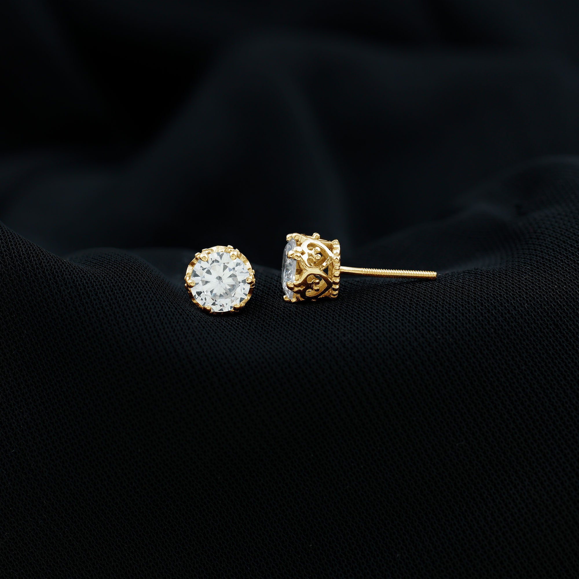 2 CT Round Solitaire Zircon Crown Stud Earrings Zircon - ( AAAA ) - Quality - Rosec Jewels