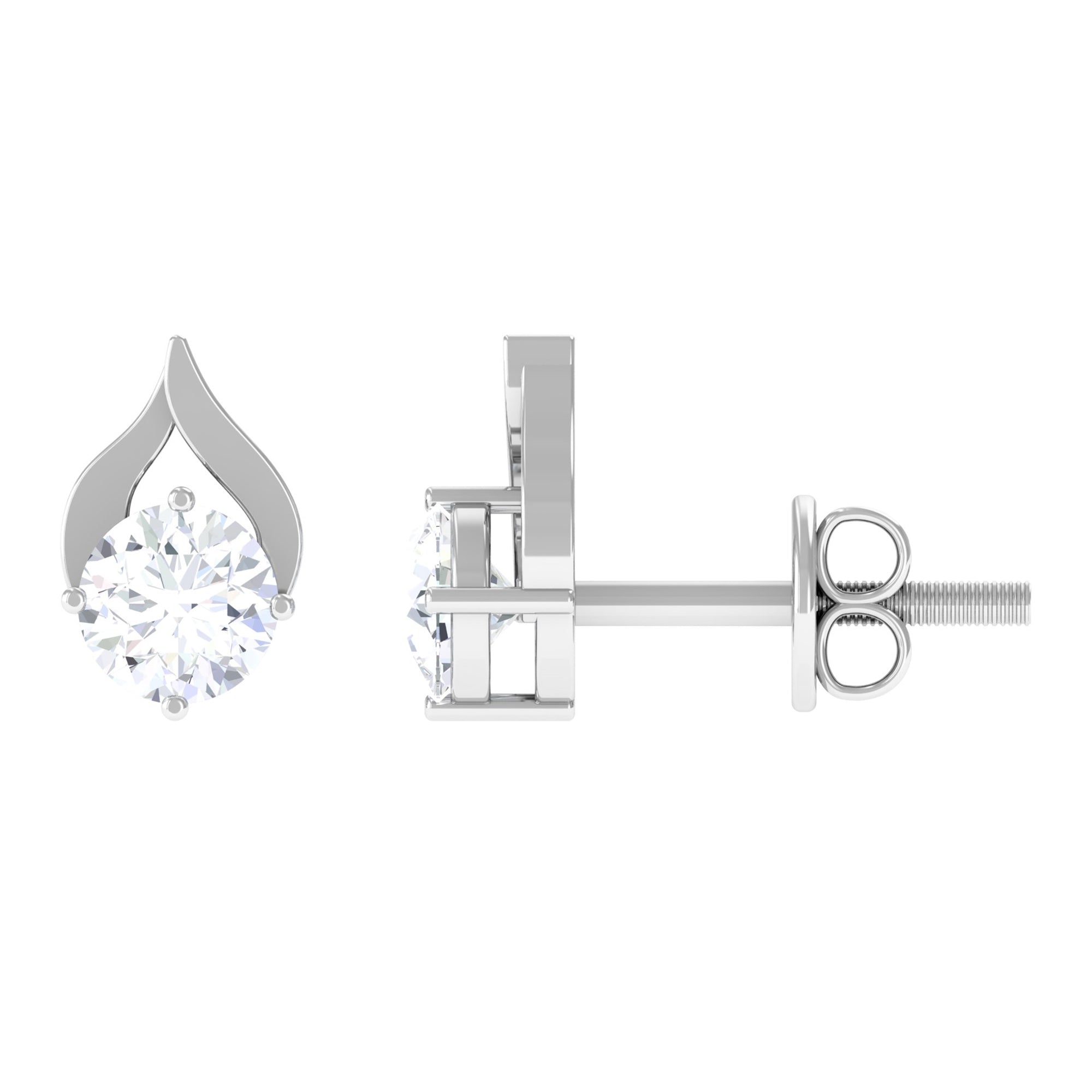 Round Cubic Zirconia Solitaire Petal Stud Earrings Zircon - ( AAAA ) - Quality - Rosec Jewels