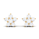 Round Cut Zircon Flower Stud Earrings in Gold Zircon - ( AAAA ) - Quality - Rosec Jewels