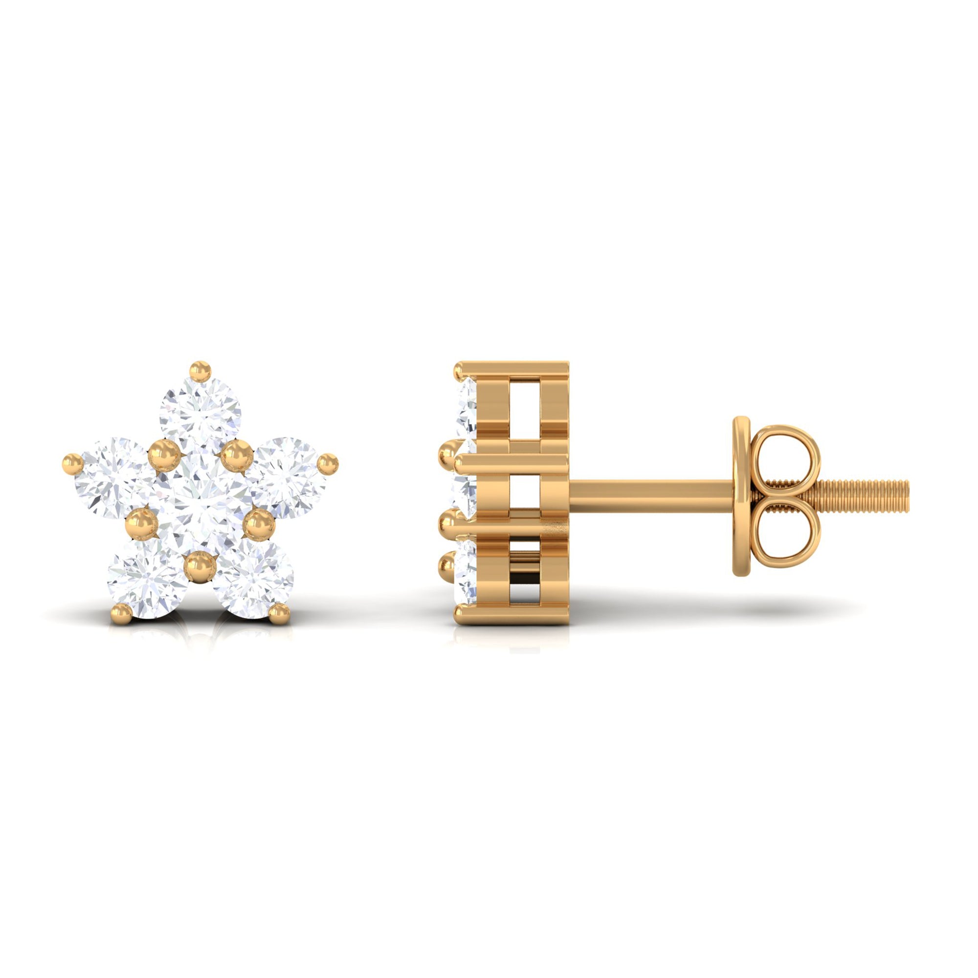 Round Cut Zircon Flower Stud Earrings in Gold Zircon - ( AAAA ) - Quality - Rosec Jewels