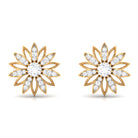 Zircon Flower Screw Back Stud Earrings Zircon - ( AAAA ) - Quality - Rosec Jewels