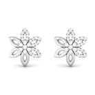 Cubic Zirconia Flower Stud Earrings with Screw Back Zircon - ( AAAA ) - Quality - Rosec Jewels