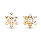 Cubic Zirconia Flower Stud Earrings with Screw Back Zircon - ( AAAA ) - Quality - Rosec Jewels
