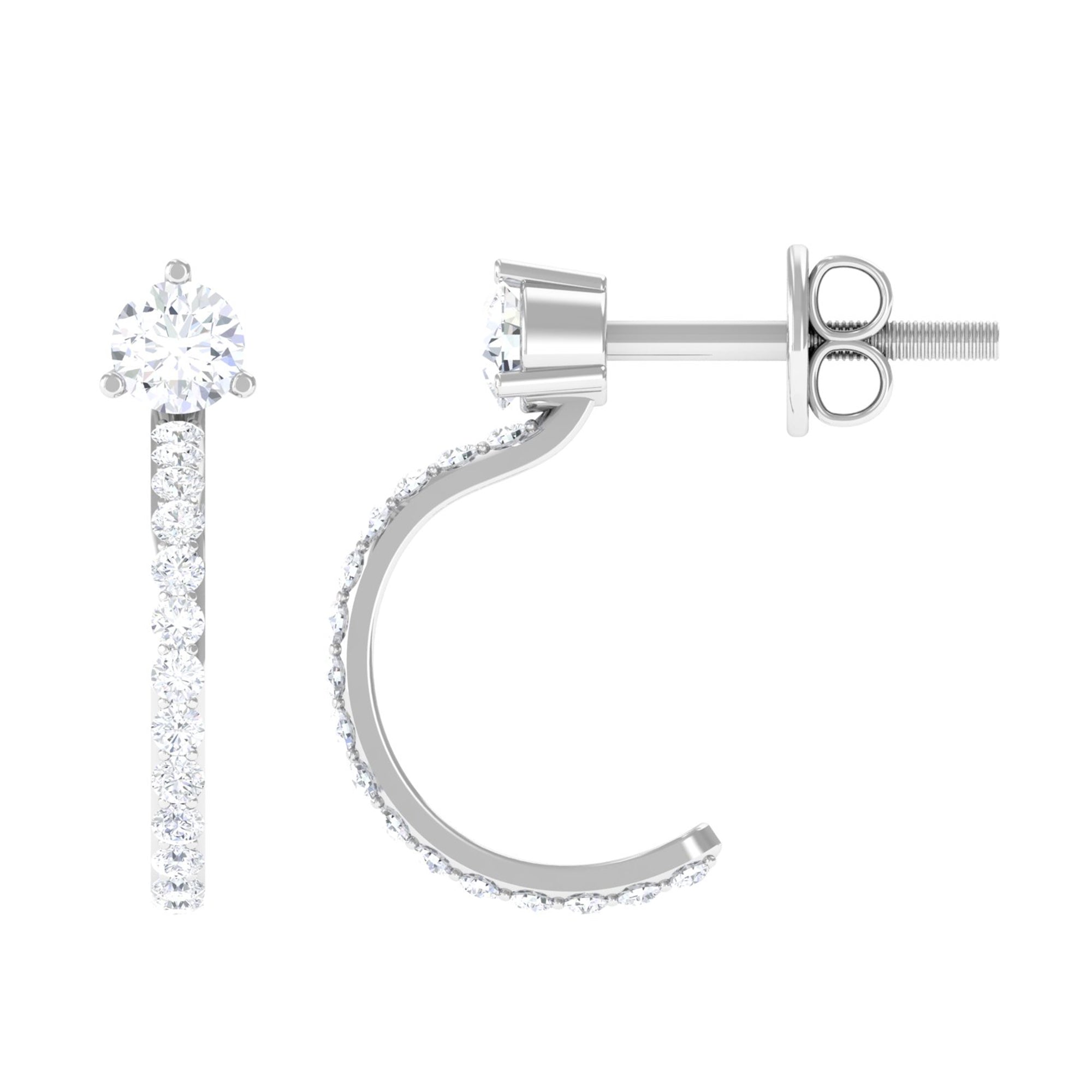 Cubic Zirconia Minimal Half Hoop Earrings Zircon - ( AAAA ) - Quality - Rosec Jewels