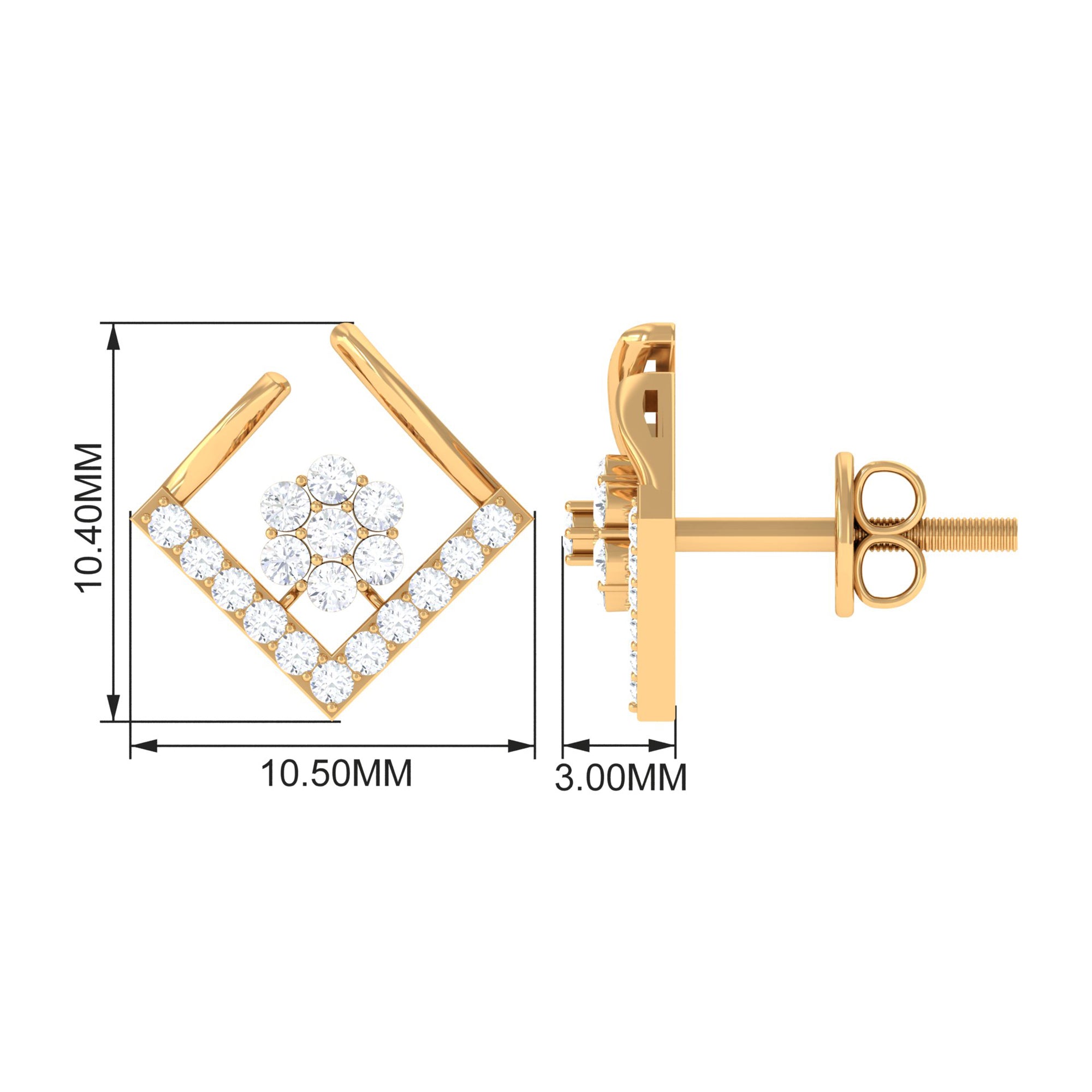 3/4 CT Cubic Zirconia Open Rhombus Stud Earrings Zircon - ( AAAA ) - Quality - Rosec Jewels