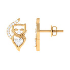 Classic Zircon and Gold Cat Stud Earrings Zircon - ( AAAA ) - Quality - Rosec Jewels