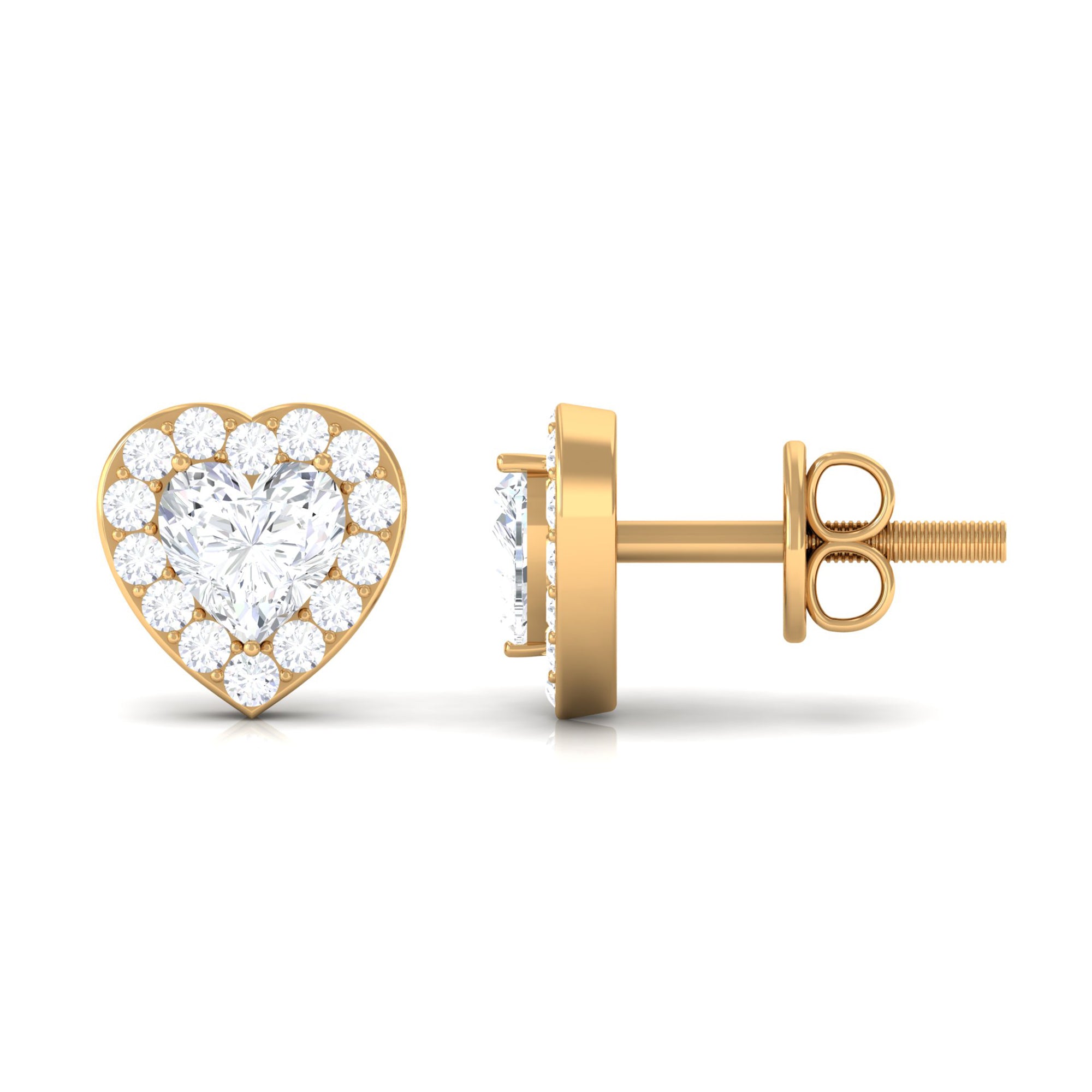 3/4 CT Heart Shape Zircon Halo Stud Earrings in Gold Zircon - ( AAAA ) - Quality - Rosec Jewels