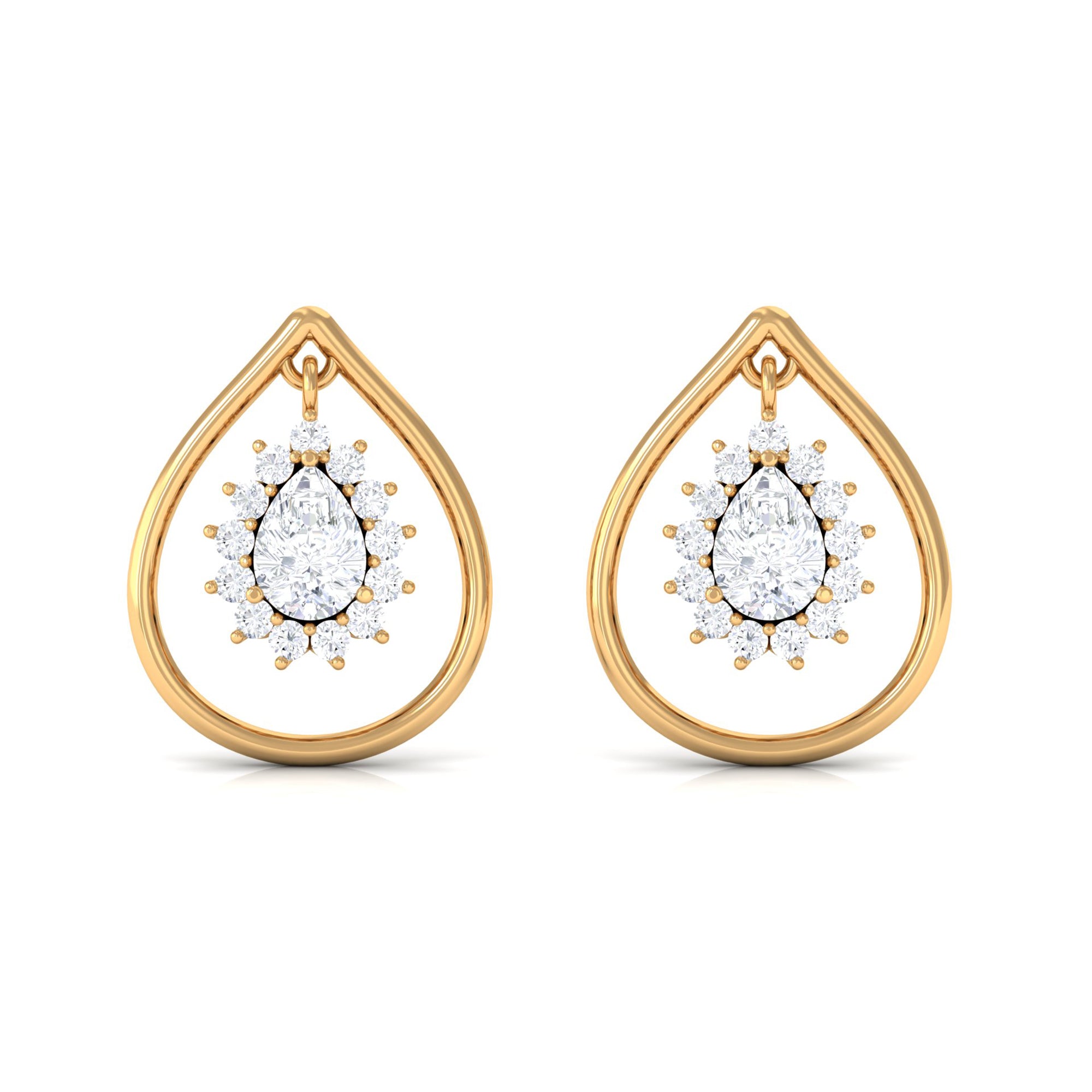Cubic Zirconia Teardrop Halo Stud Earrings Zircon - ( AAAA ) - Quality - Rosec Jewels