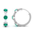 Bezel Set Emerald 3 Stone Hinged Hoop Earrings with Diamond Emerald - ( AAA ) - Quality - Rosec Jewels