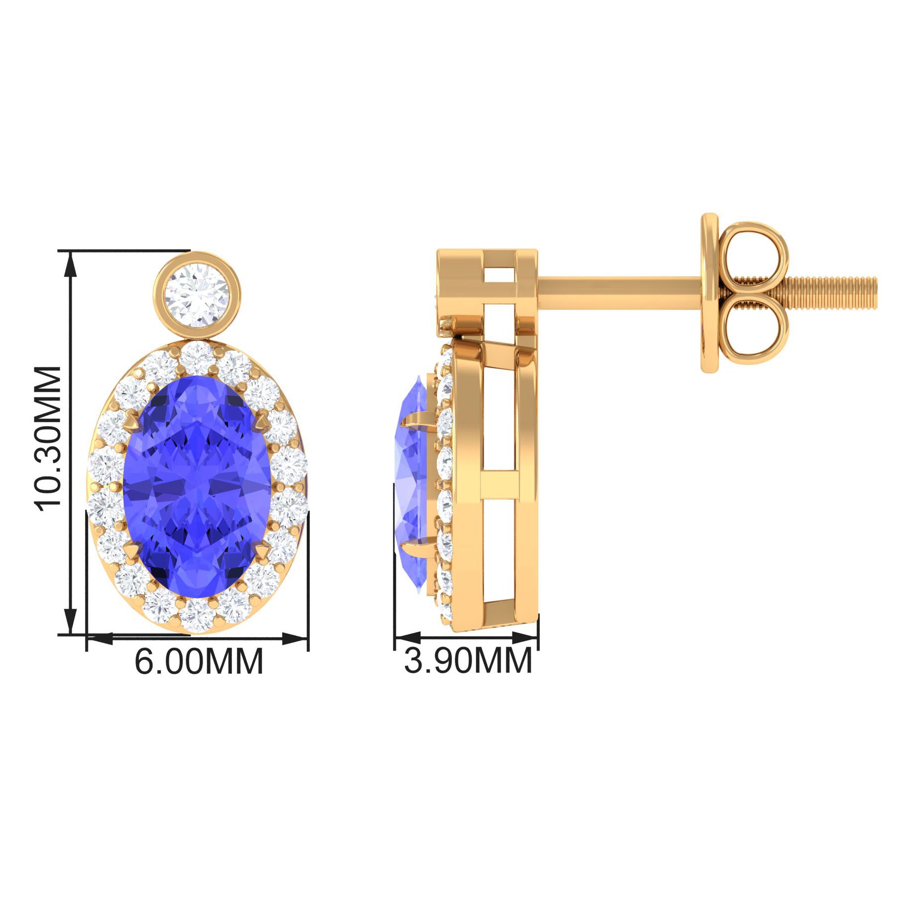 Oval Tanzanite and Diamond Halo Stud Earrings Tanzanite - ( AAA ) - Quality - Rosec Jewels