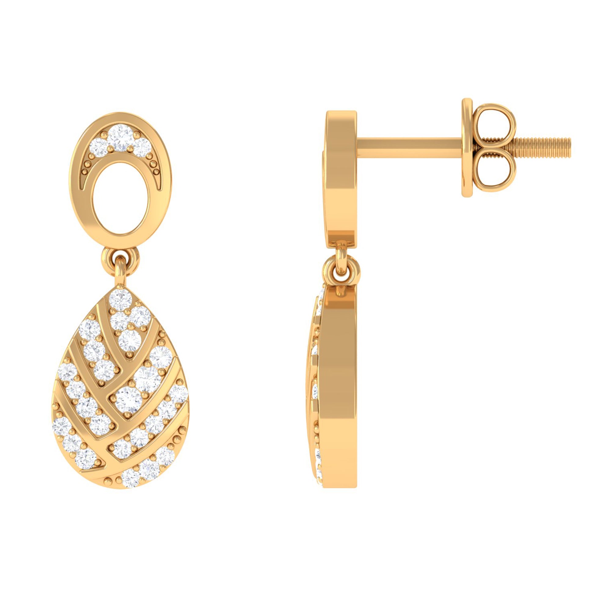Round Shape Zircon Teardrop Earrings in Gold Zircon - ( AAAA ) - Quality - Rosec Jewels