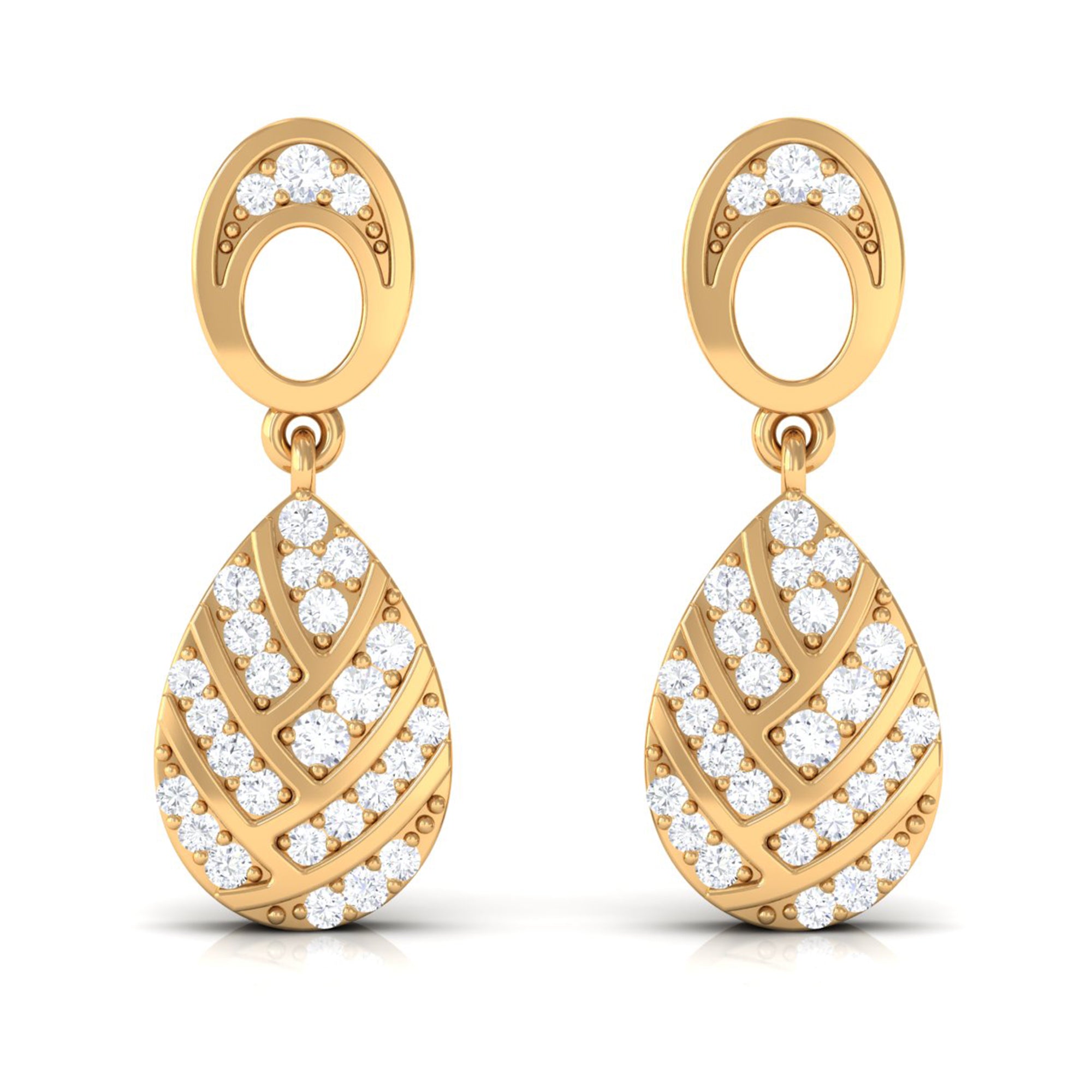 Round Shape Zircon Teardrop Earrings in Gold Zircon - ( AAAA ) - Quality - Rosec Jewels