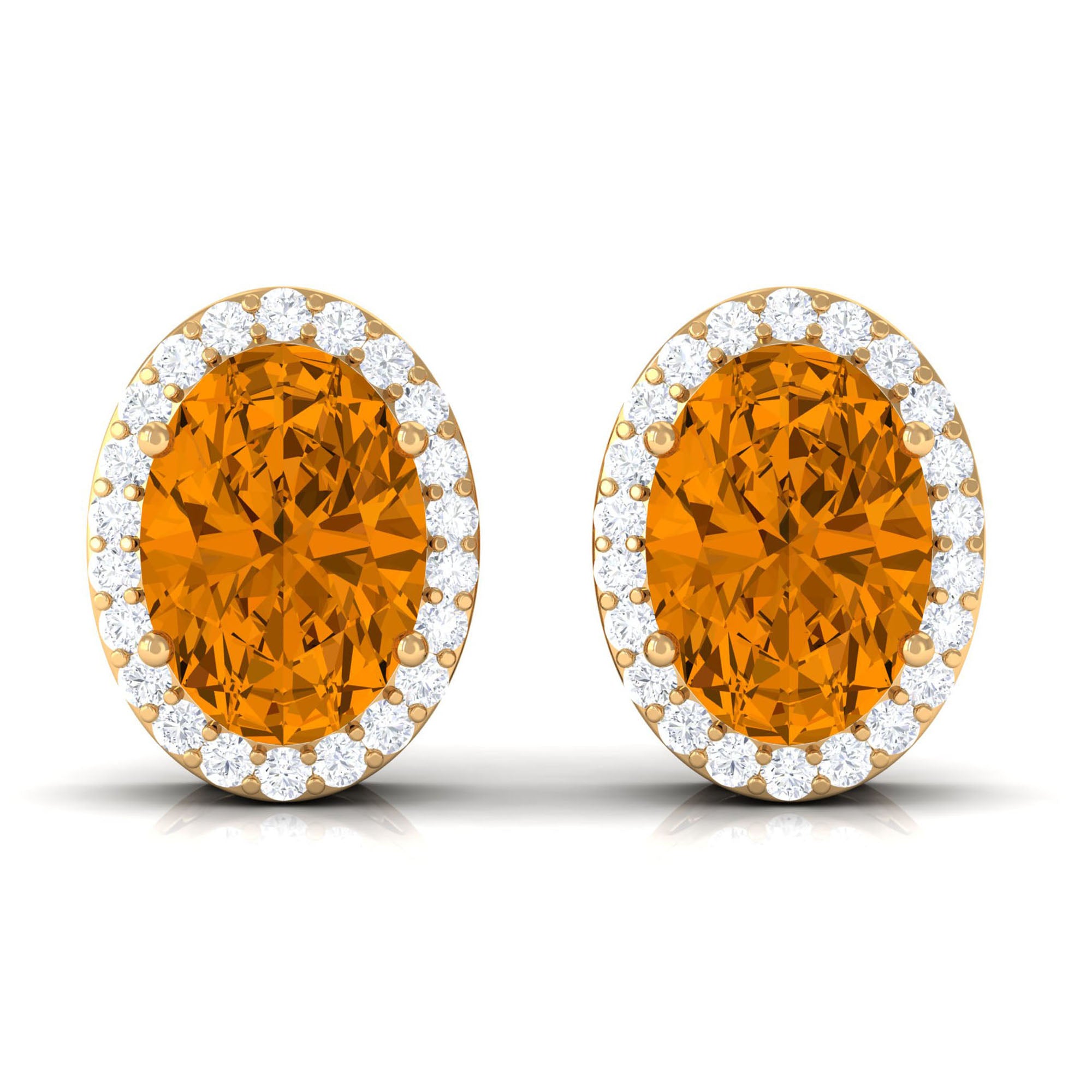 2.25 CT Citrine and Diamond Halo Stud Earrings Citrine - ( AAA ) - Quality - Rosec Jewels