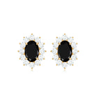 Oval Cut Black Onyx and Diamond Starburst Stud Earrings Black Onyx - ( AAA ) - Quality - Rosec Jewels