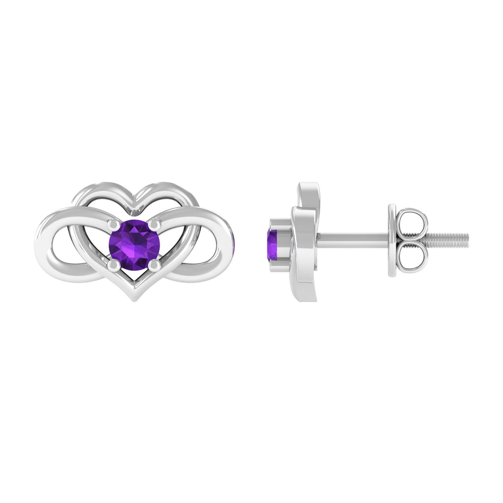 Amethyst Infinity Heart Stud Earrings Amethyst - ( AAA ) - Quality - Rosec Jewels