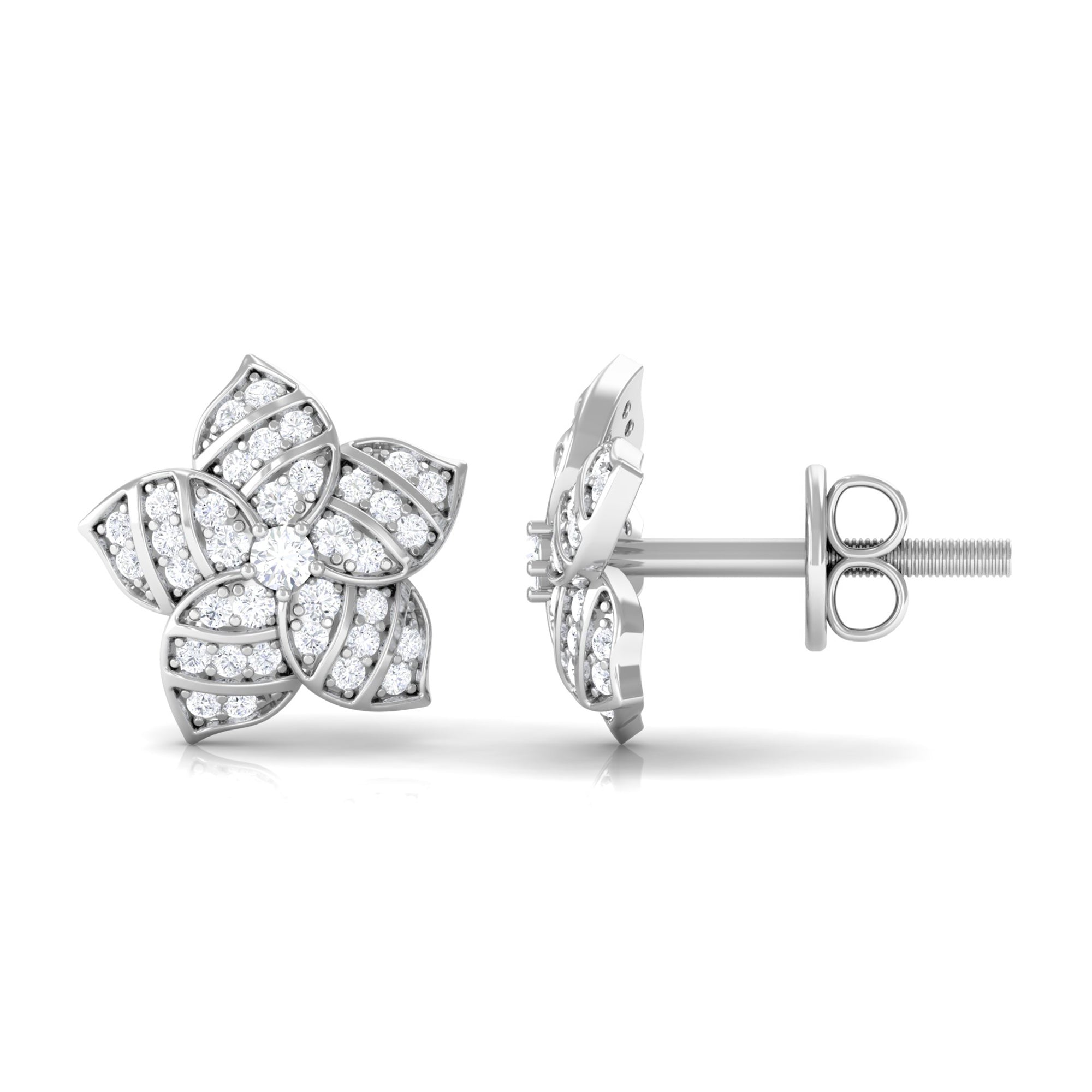 Real Diamond Statement Flower Stud Earrings in Gold Diamond - ( HI-SI ) - Color and Clarity - Rosec Jewels