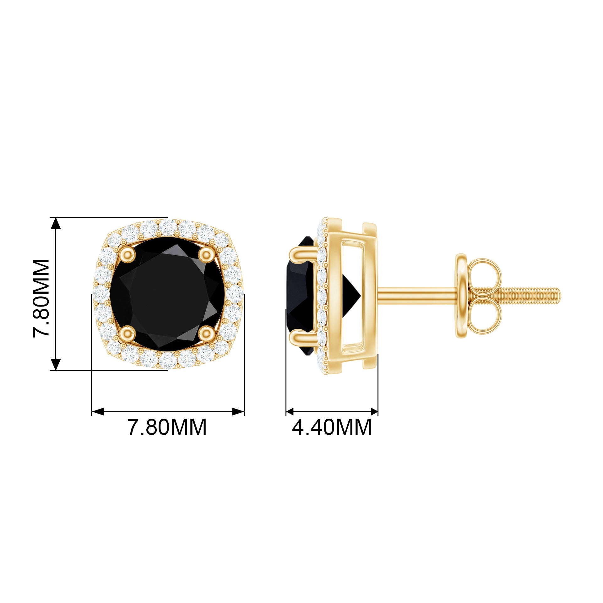 3 CT Created Black Diamond Cocktail Stud Earrings with Diamond Halo Lab Created Black Diamond - ( AAAA ) - Quality - Rosec Jewels