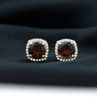 1.75 CT Smoky Quartz Stud Earrings with Diamond Halo in Gold Smoky Quartz - ( AAA ) - Quality - Rosec Jewels