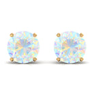 Round Ethiopian Opal Solitaire Stud Earrings Ethiopian Opal - ( AAA ) - Quality - Rosec Jewels