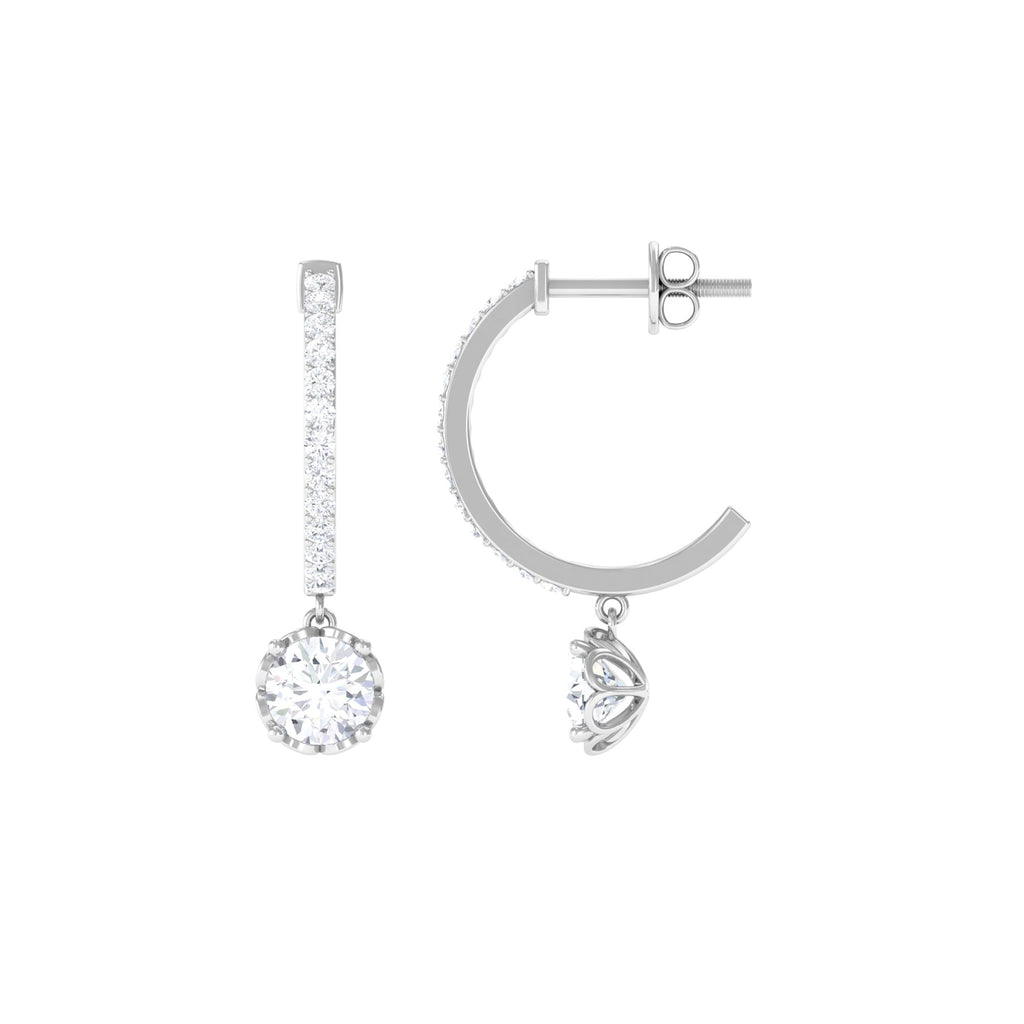 1.75 CT Moissanite and Silver Minimal Hoop Drop Earrings - Rosec Jewels